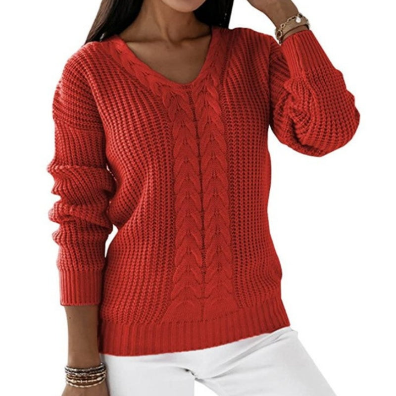 V-Neck Cable Knit Relaxed Sweater