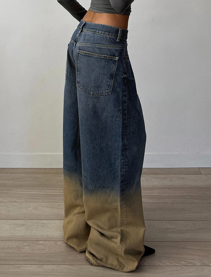 Ombre Wide-Leg Denim Pants
