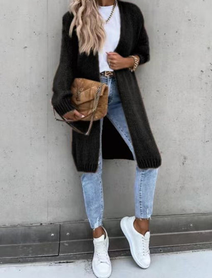 Solid Long-Sleeve Knit Cardigan