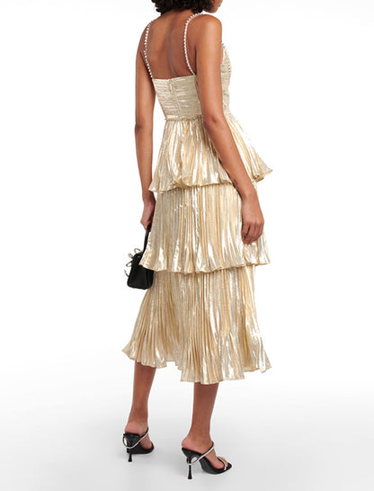 Tiered Pleated Strappy Dress