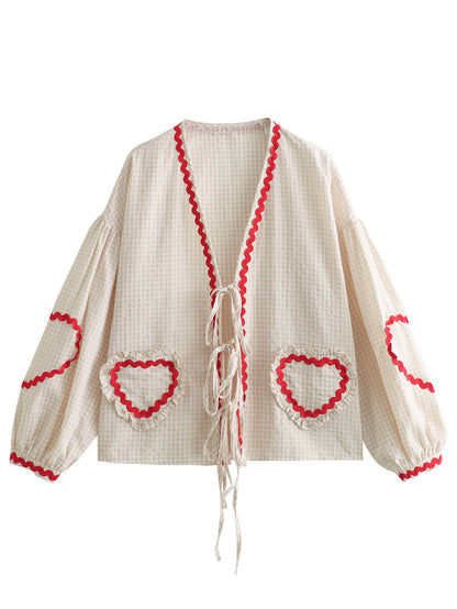 Gingham Heart Pocket Cardigan