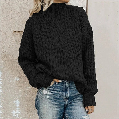 Cable Knit High-Neck Sweater