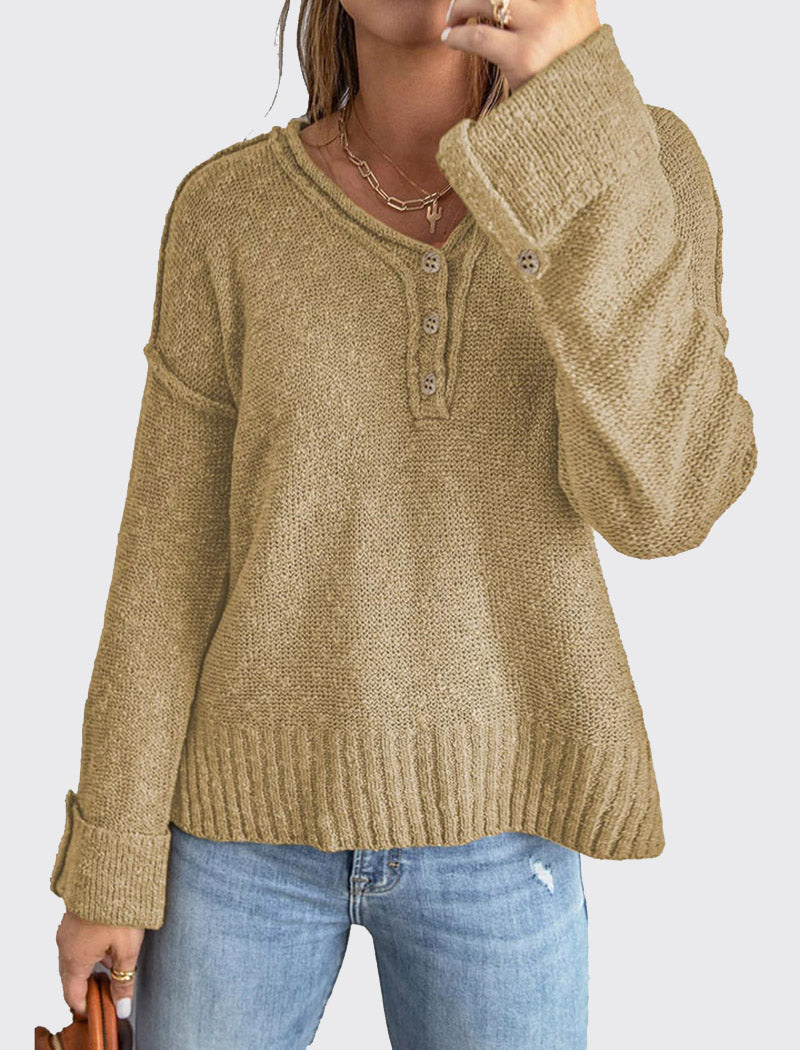 Casual Henley Knit Sweater