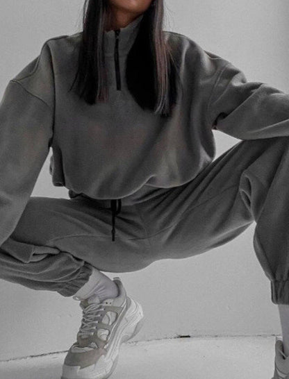 High-Neck Cropped Hoodie with Joggers