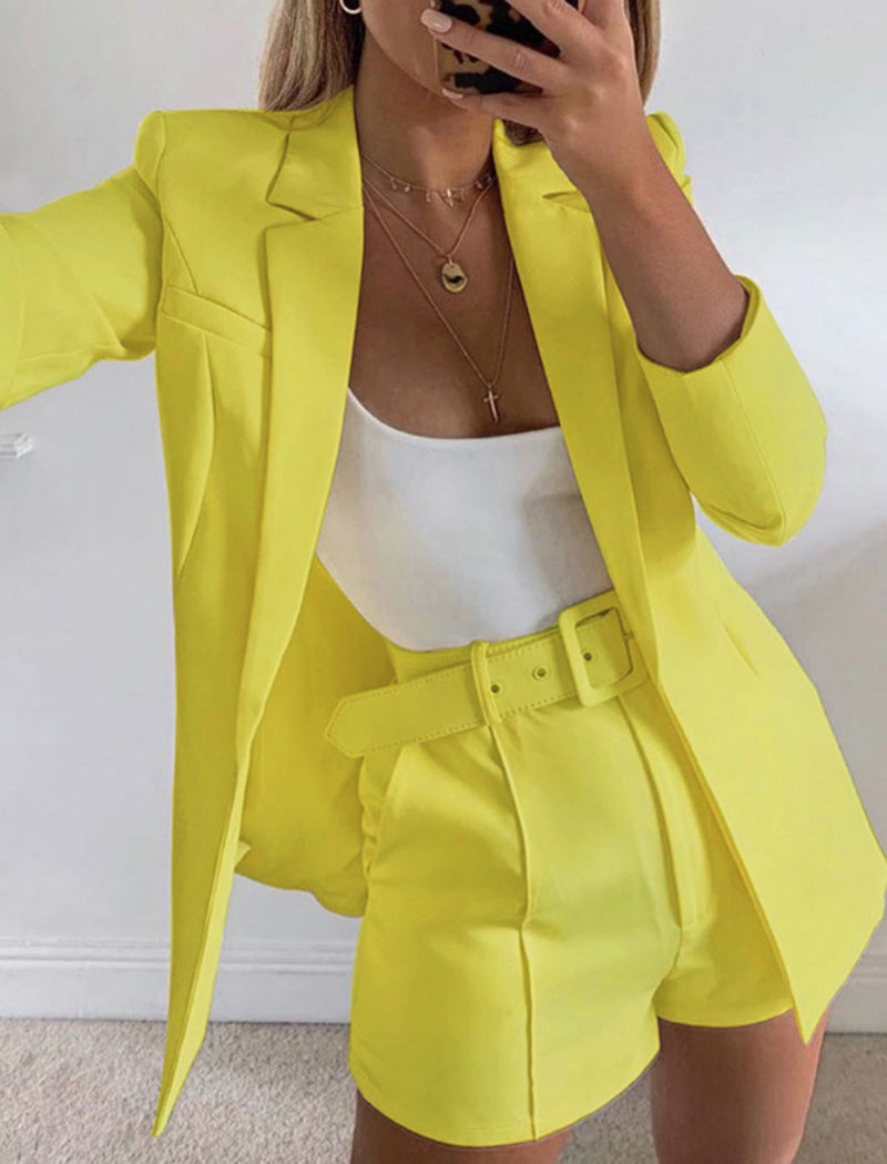 Belted Blazer and Shorts Set