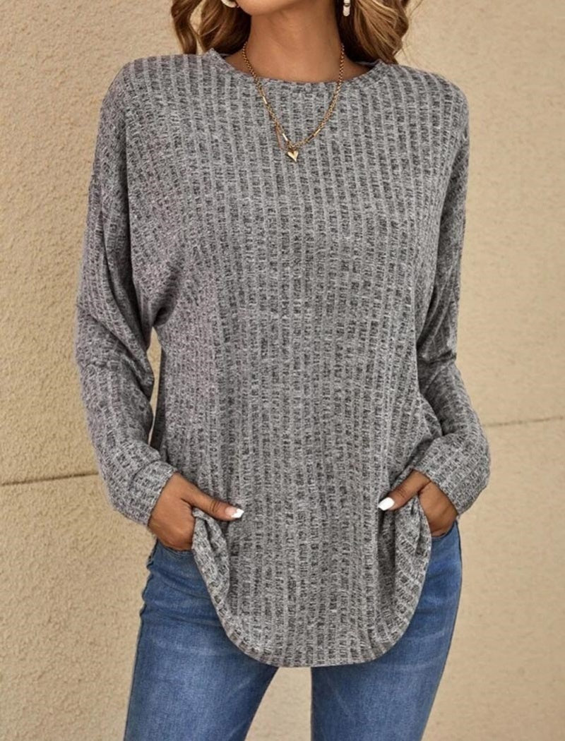 Ribbed Crewneck Long Sleeve Loose Tee