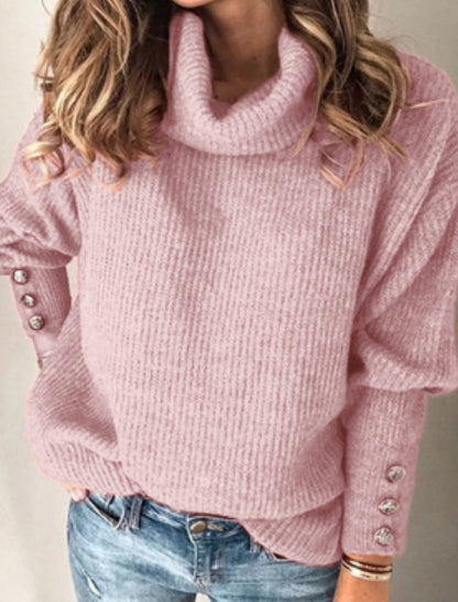 Oversized Button Turtleneck Sweater