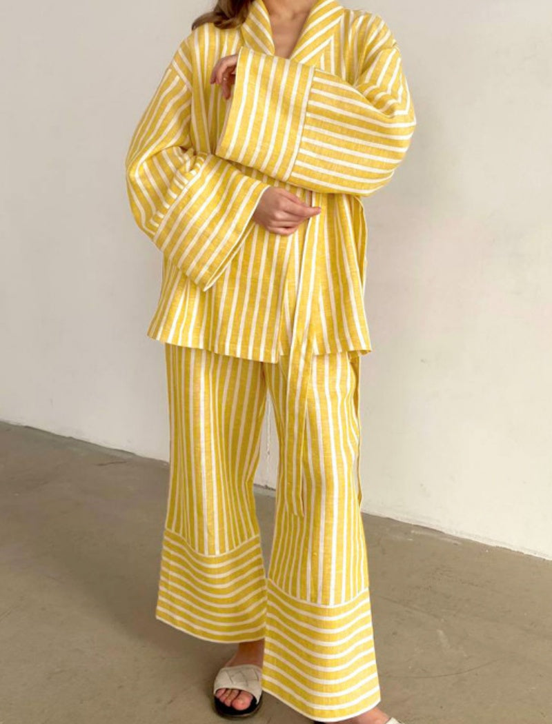 Striped Belted Oversized Two-Piece Set