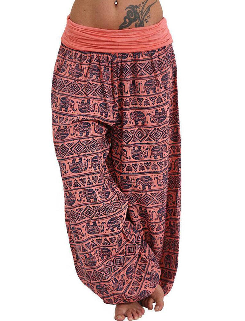 Boho Elephant Print Harem Pants