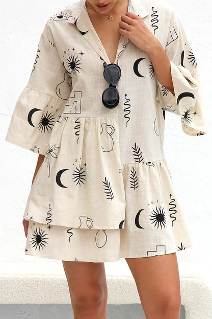 Moon and Stars Print Mini Dress