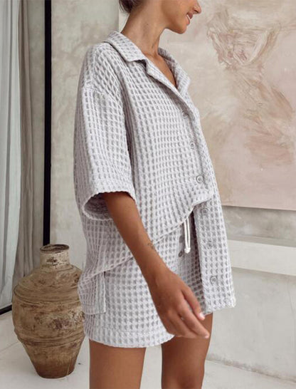 Textured Button-Down Lounge Set