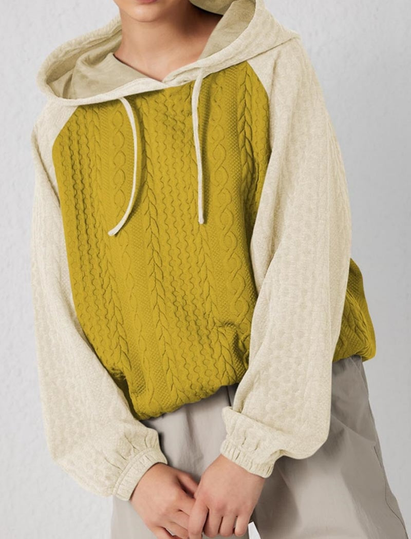 Two-Tone Cable Knit Hoodie