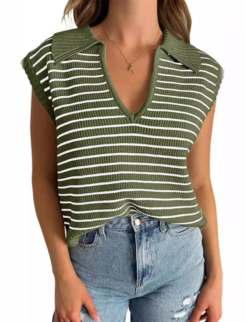 Sleeveless Striped Knit Vest