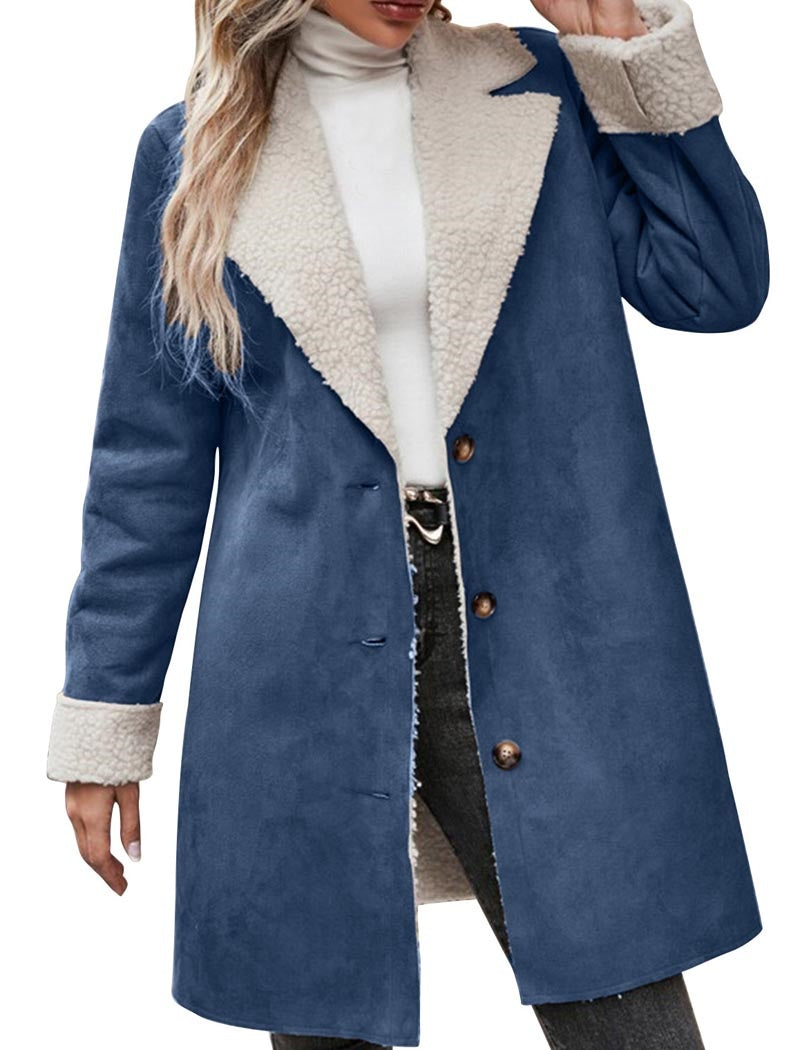 Shearling Trim Button-Down Coat