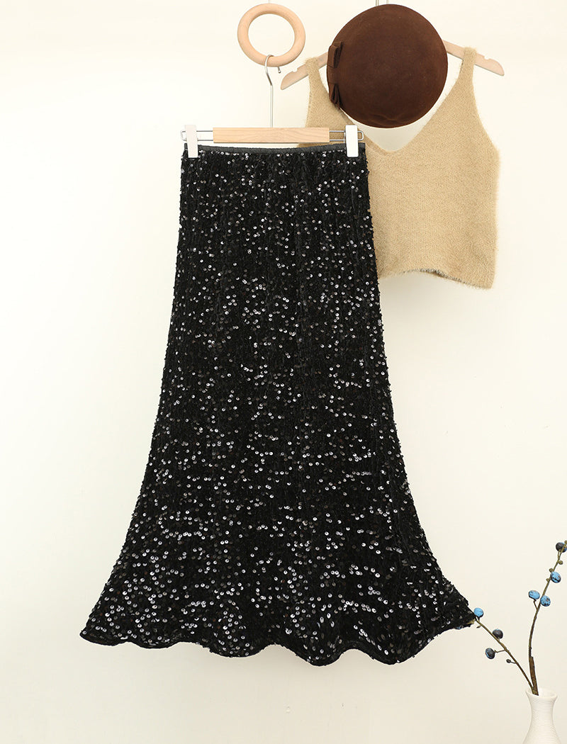 High-Waist Sequin Midi Skirt