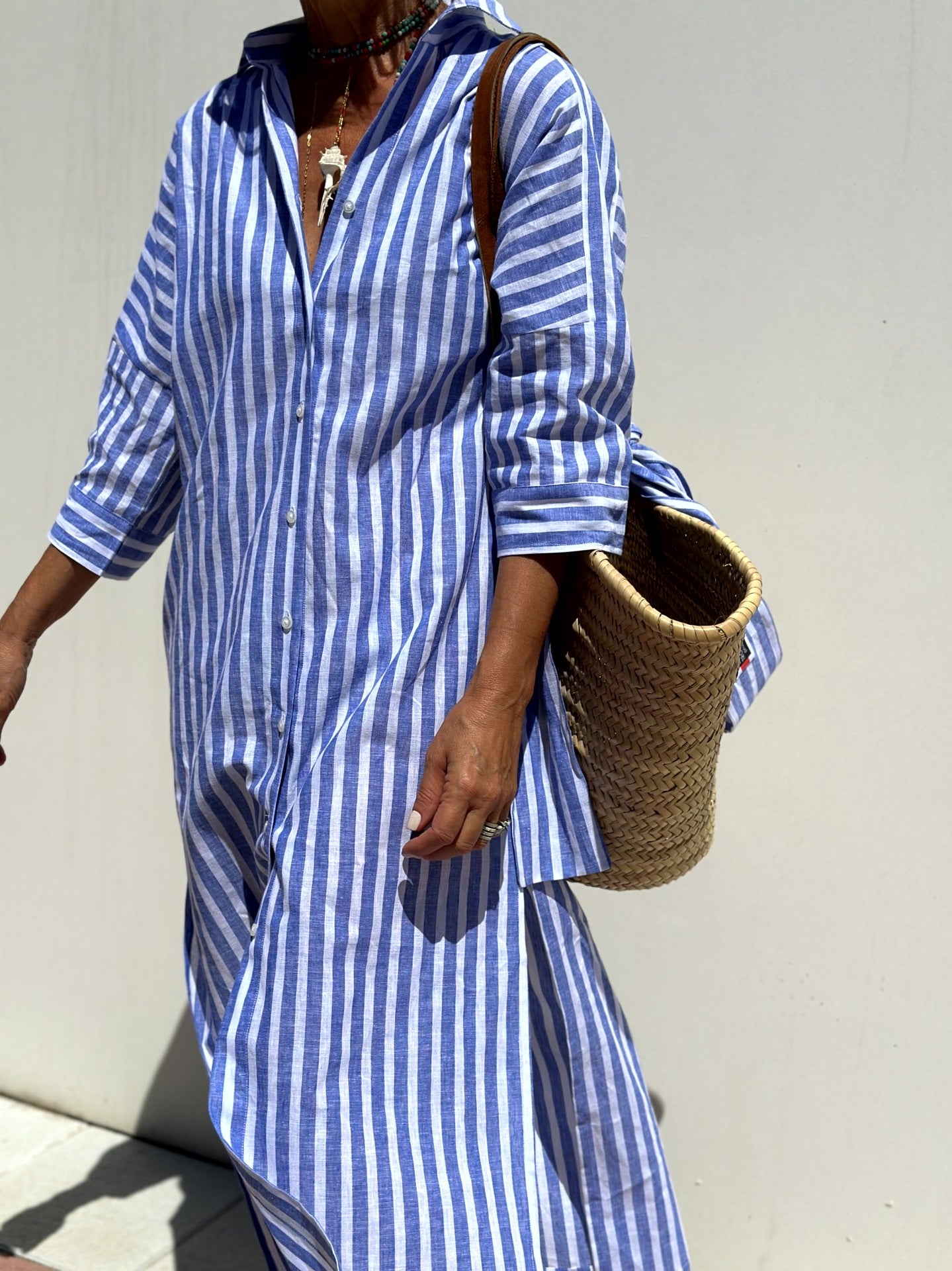 Striped Button-Up Shirt Dress