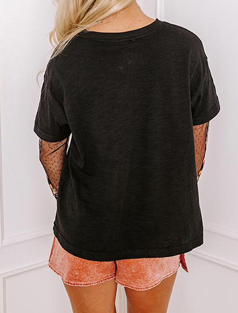 Oversized Tee with Sheer Lace Sleeves