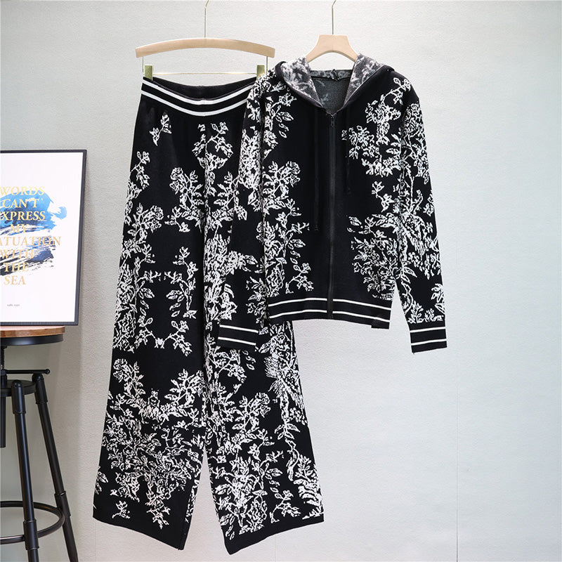 Floral Hoodie and Wide-Leg Pants Set