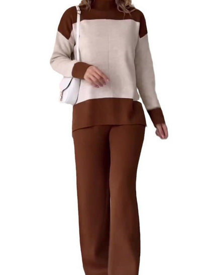 Color-Blocked Top and Wide-Leg Pants Set