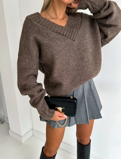 Solid V Neck Knit Sweater