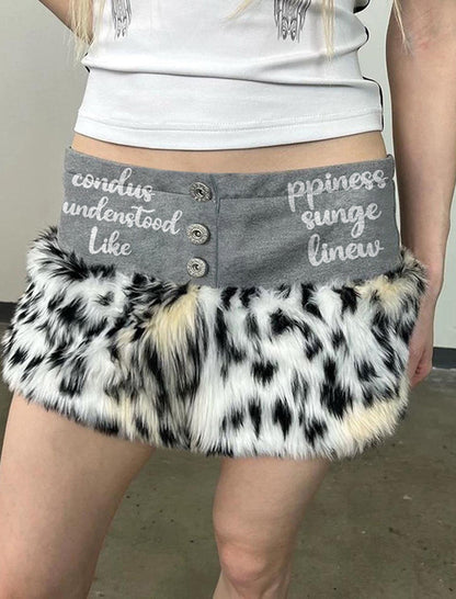 Leopard Fur Panel Mini Skirt