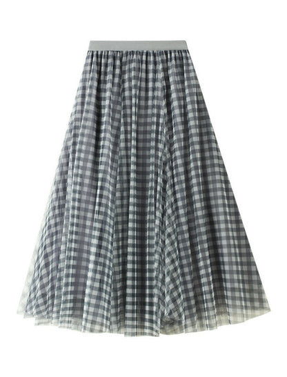 Gingham Tulle A-Line Maxi Skirt