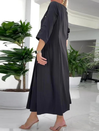 Zipper-Accent Maxi A-Line Dress