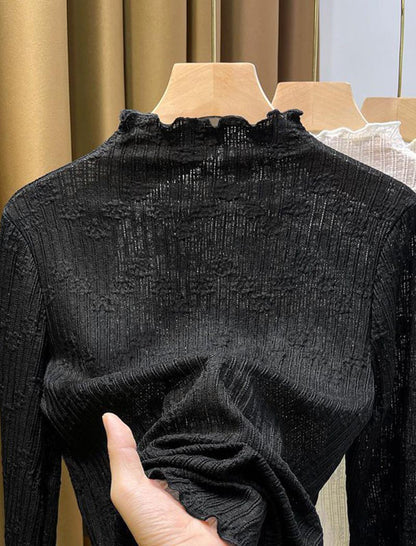 Sheer Ribbed Mock Neck Top