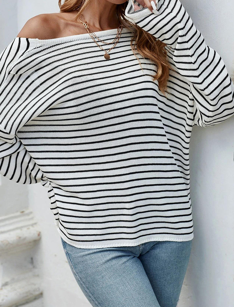 Striped Long Sleeve Backless Top