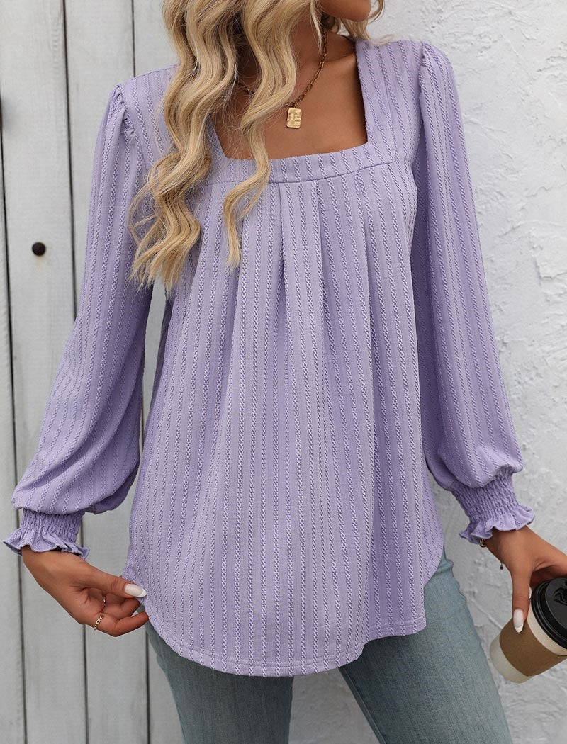 Square Neck Long-Sleeve Blouse