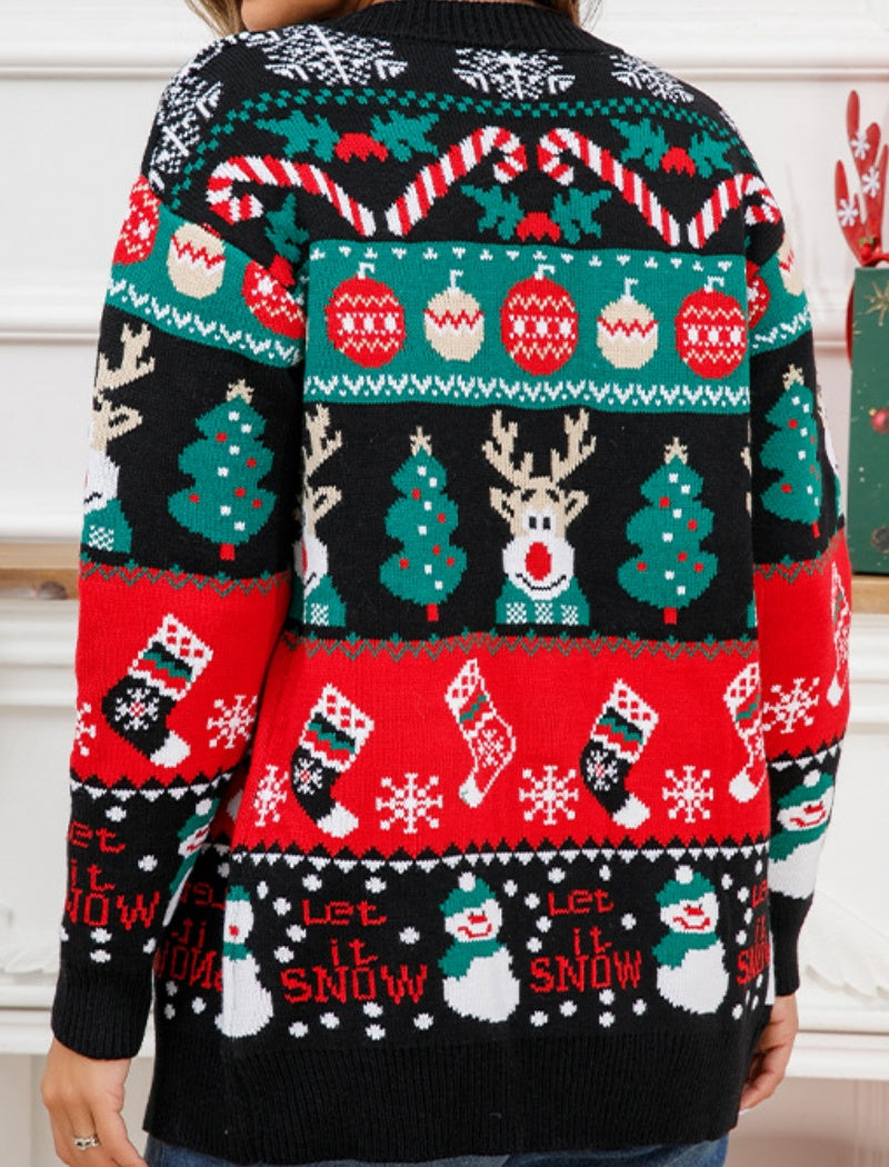 V-Neck Christmas Jacquard Cardigan