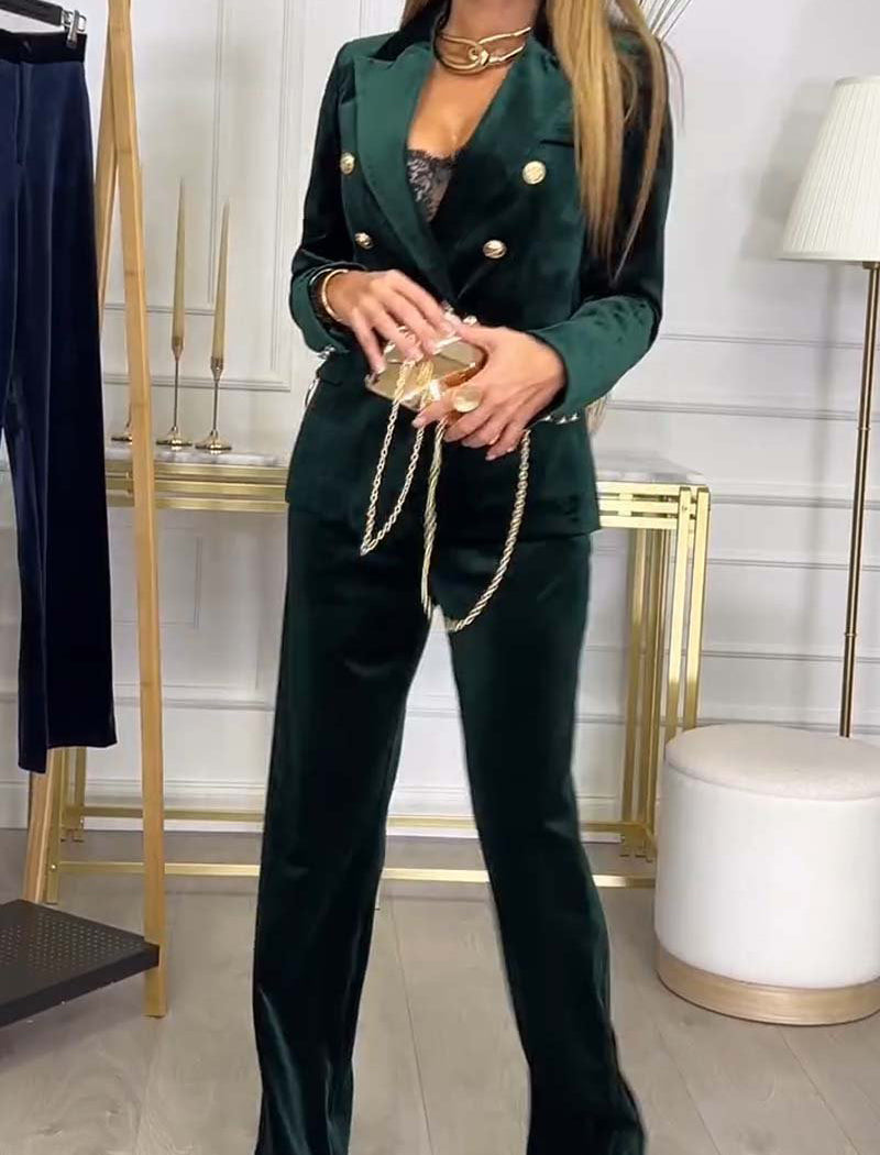 Double-Breasted Velvet Two-Piece Set