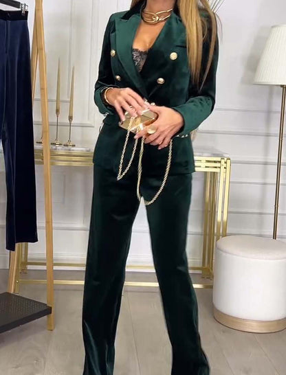 Double-Breasted Velvet Two-Piece Set