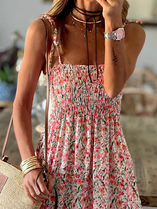 Floral Print Smocked Maxi Dress