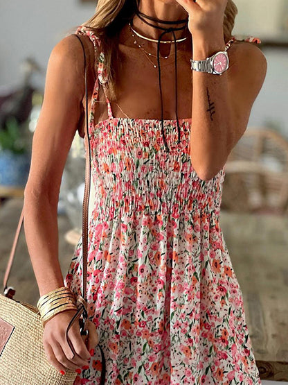 Floral Print Smocked Maxi Dress