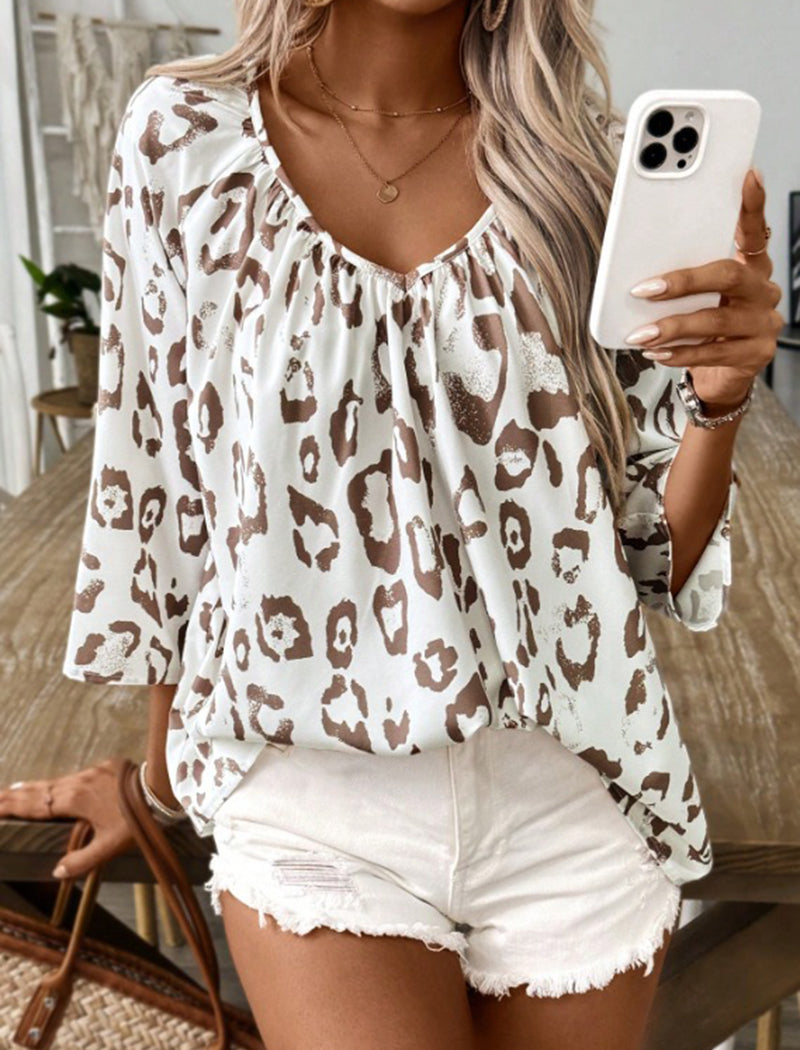 Leopard Print V-Neck Blouse