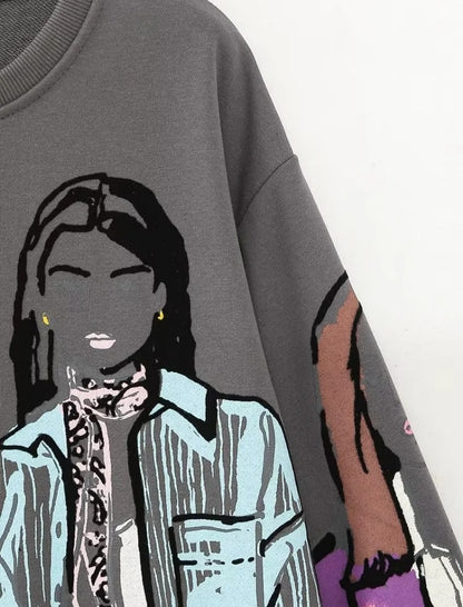 Graphic Print Oversized Pullover