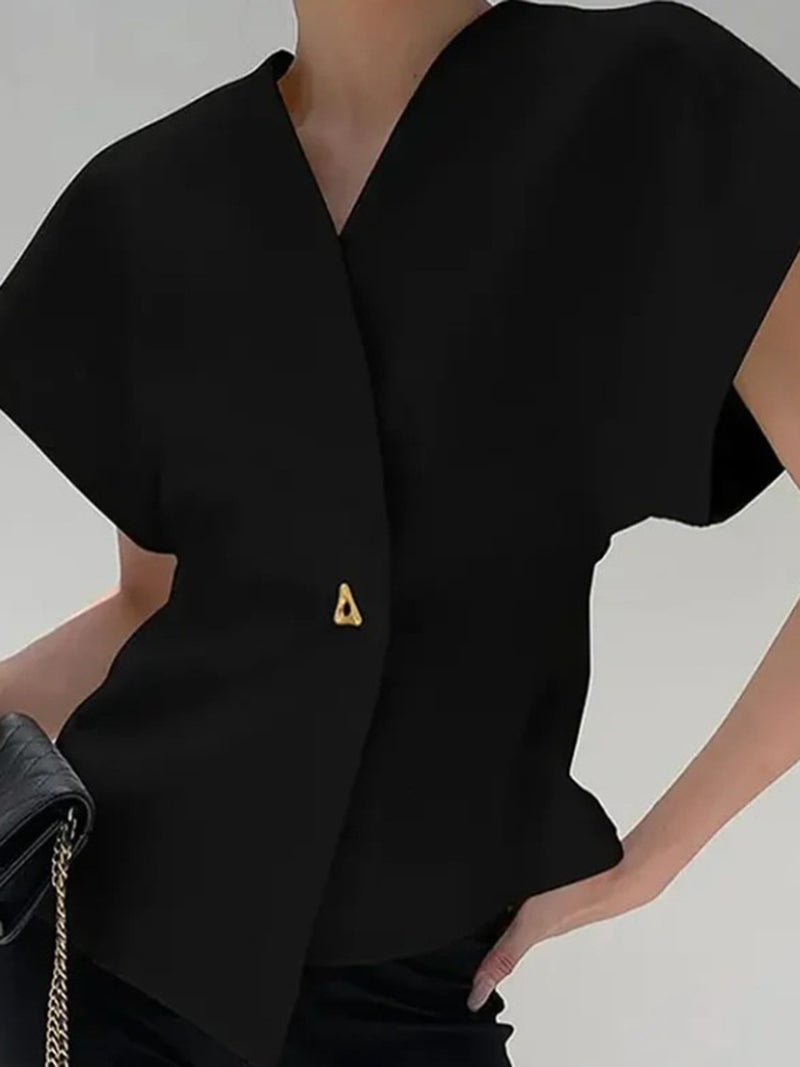 V-Neck Asymmetric Buttoned Top