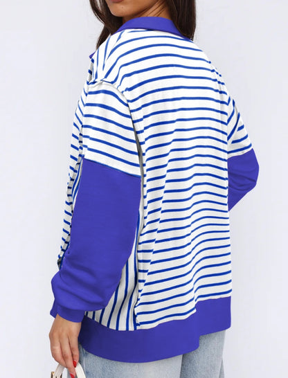 Striped Oversized Pullover with V-Neck