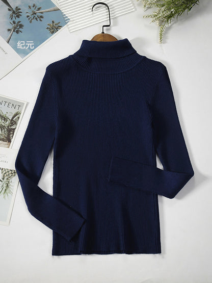 Ribbed Turtleneck Long-Sleeve Top