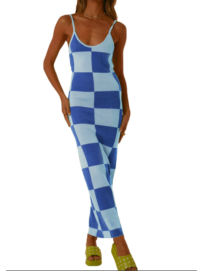 Checkered Bodycon Maxi Dress