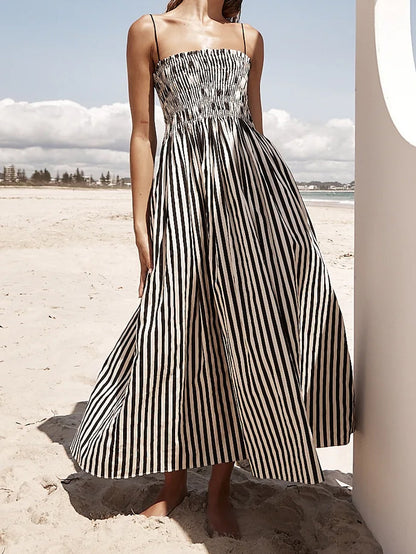 Smocked Striped Maxi Dress