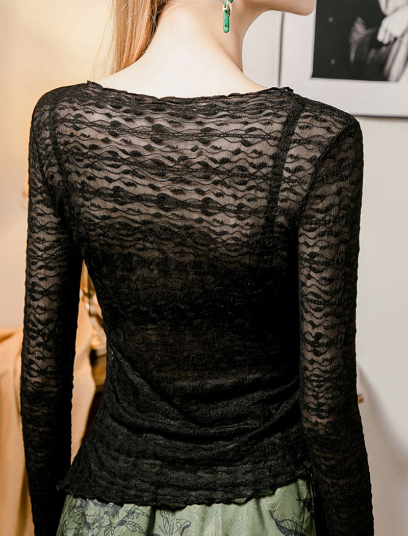 Sheer Lace Long-Sleeve Top