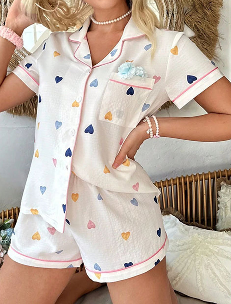 Color Block Heart Print Lounge Set