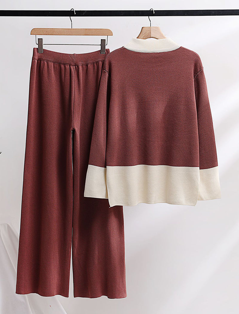 Knit Wide-Leg Pants and Sweater Two-Piece Set