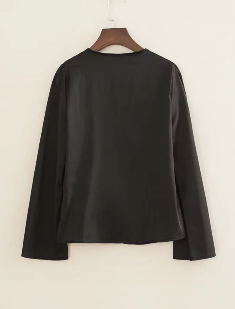 Front-Tie V-Neck Blouse