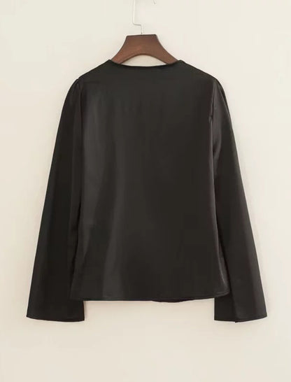 Front-Tie V-Neck Blouse