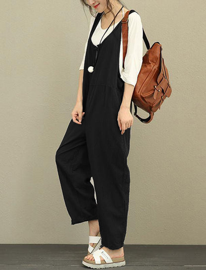 Loose-Fit Sleeveless Overalls