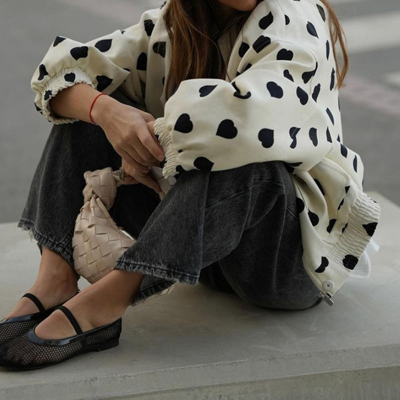 Heart Print Bomber Jacket