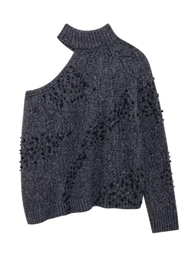 Asymmetric Open Shoulder Knit Sweater